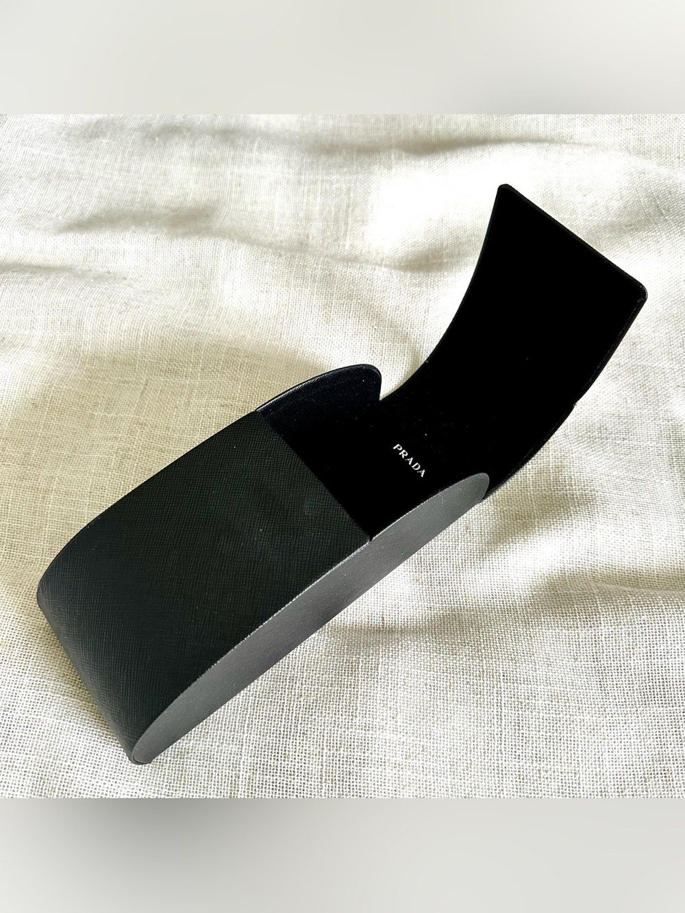 Prada Black Saffiano Leather Hard Sunglasses Eyeglasses Case Luxury